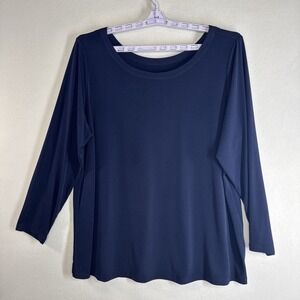 Susan Graver 3X Navy Liquid Knit Comfort Tunic Minimalist Stretch Tunic Top